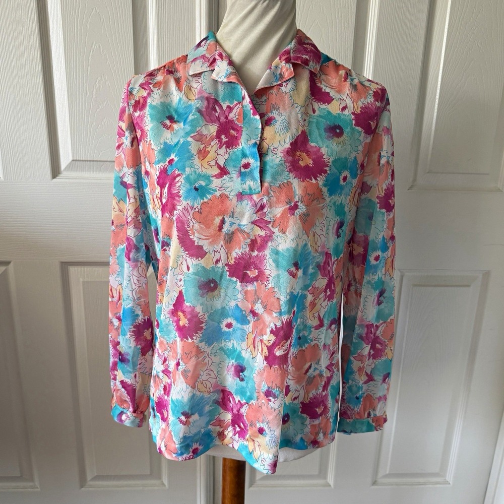 Vintage Floral Blouse Apx Medium 70s 80s Pullover Long Sleeve Goldie California